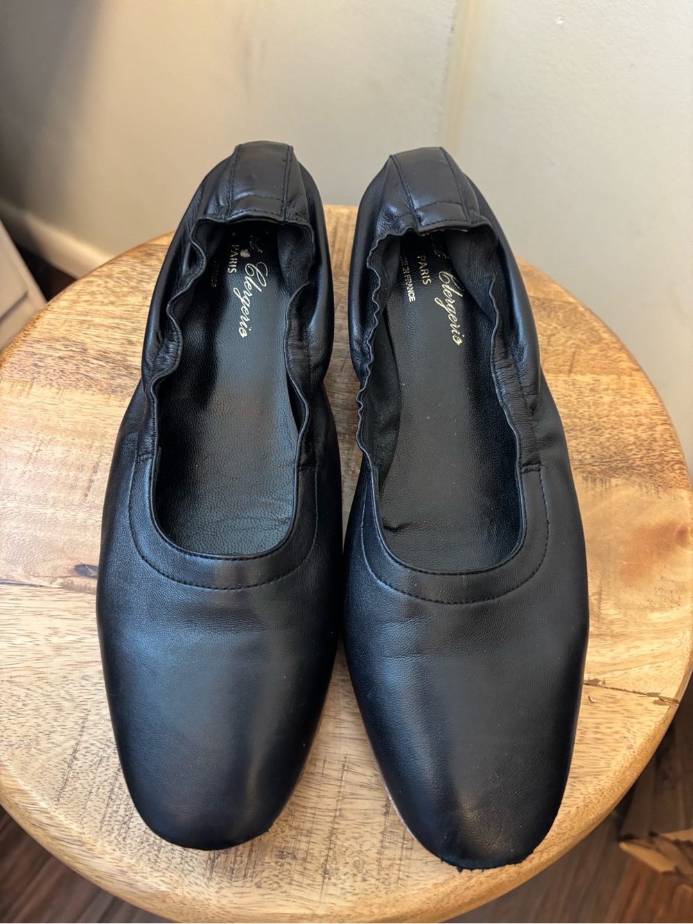Robert Clergerie designer Black Leather Block Heel Ballet Flats - Picture 2 of 9
